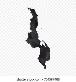 Transparent - Map of Malawi. Black Geometric Rumpled Triangular , Polygonal Design For Your . Vector illustration eps 10.