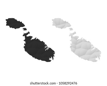 Transparent - Map of Malta. Black Geometric Rumpled Triangular , Polygonal Design For Your . Vector illustration eps 10.