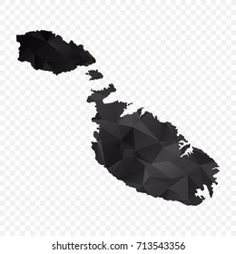 Transparent - Map of Malta. Black Geometric Rumpled Triangular , Polygonal Design For Your . Vector illustration eps 10.