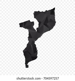 Transparent - Map of Mozambique. Black Geometric Rumpled Triangular , Polygonal Design For Your . Vector illustration eps 10.