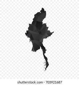 Transparent - Map of Myanmar. Black Geometric Rumpled Triangular , Polygonal Design For Your . Vector illustration eps 10.