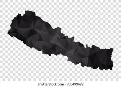 Transparent - Map of Nepal. Black Geometric Rumpled Triangular , Polygonal Design For Your . Vector illustration eps 10.
