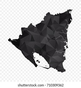 Transparent - Map of Nicaragua. Black Geometric Rumpled Triangular , Polygonal Design For Your . Vector illustration eps 10.