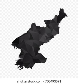 Transparent - Map of North Korea. Black Geometric Rumpled Triangular , Polygonal Design For Your . Vector illustration eps 10.