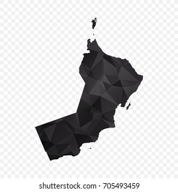Transparent - Map of Oman. Black Geometric Rumpled Triangular , Polygonal Design For Your . Vector illustration eps 10.