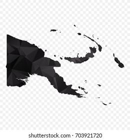 Transparent - Map of Papua New Guinea. Black Geometric Rumpled Triangular , Polygonal Design For Your . Vector illustration eps 10.
