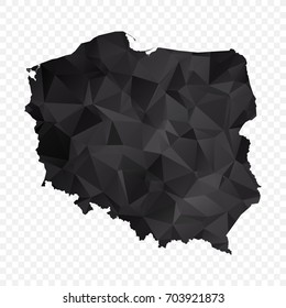 Transparent - Map of Poland. Black Geometric Rumpled Triangular , Polygonal Design For Your . Vector illustration eps 10.