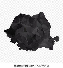 Transparent - Map of Romania. Black Geometric Rumpled Triangular , Polygonal Design For Your . Vector illustration eps 10.