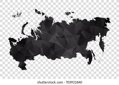 Transparent - Map of Russia. Black Geometric Rumpled Triangular , Polygonal Design For Your . Vector illustration eps 10.