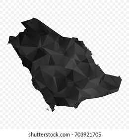 Transparent - Map of Saudi Arabia. Black Geometric Rumpled Triangular , Polygonal Design For Your . Vector illustration eps 10.