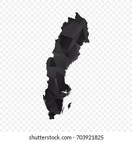 Transparent - Map of Sweden. Black Geometric Rumpled Triangular , Polygonal Design For Your . Vector illustration eps 10.