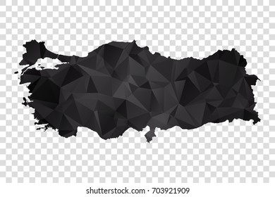Transparent - Map of Turkey. Black Geometric Rumpled Triangular , Polygonal Design For Your . Vector illustration eps 10.
