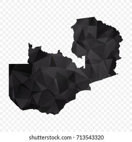Transparent - Map of Zambia.Black Geometric Rumpled Triangular , Polygonal Design For Your . Vector illustration eps 10.