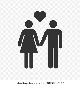 Transparent married couple icon, vector illustration of married couple in dark color and transparent background.