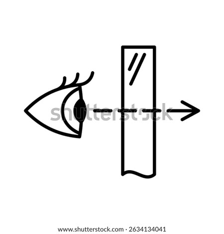 Transparent material property icon. Human eye looking trough an object. Watch trough glass symbol. Editable stroke.