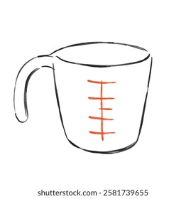 A transparent measuring cup illustration, ideal for baking themed journaling, recipe cards, and kitchen related branding.