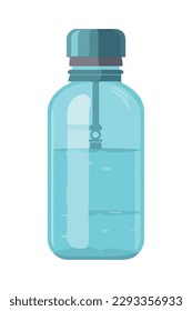 Transparent medicine bottle with blue liquid illustration isolated