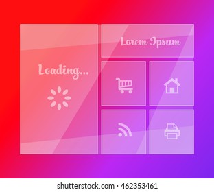 Transparent mobile app vector concept. Glass and web icons on beautiful purple and pink background.