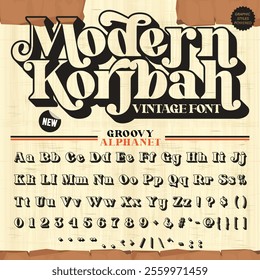 Transparent Modern Korjbah Groovy Retro Vintage Display Bold Font alphabet.