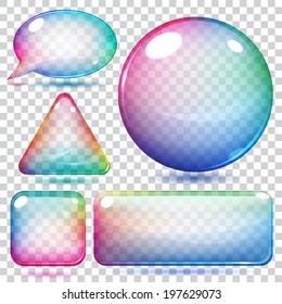 Transparent multicolor glass shapes or buttons various forms