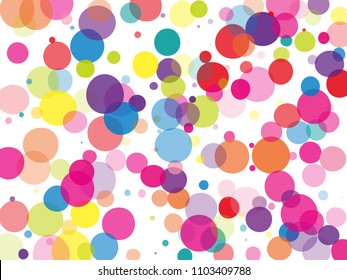 Transparent multi-colored bubbles, circles with overlapping. Bright, cheerful background. Vector illustration for creating holiday backgrounds, posters, invitation banners