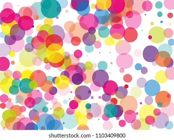Transparent multi-colored bubbles, circles with overlapping. Bright, cheerful background. Vector illustration for creating holiday backgrounds, posters, invitation banners