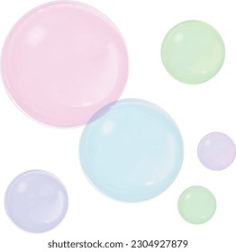 Burbujas multicolores transparentes para jabón, champú, publicidad de productos de baño. Vector aislado de renderización 3d. Elementos para el diseño web. 