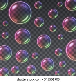 Transparent Multicolored Soap Bubbles background. Vector illustration