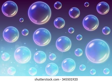 Transparent Multicolored Soap Bubbles background. Vector illustration
