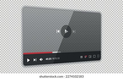 Transparent multimedia frame template. Live broadcast window layout, player. On-line translation. Concept of social networks. Vector illustration.