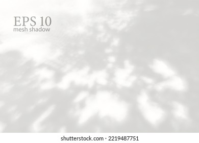 Transparent natural plant shadow. Light effect overlay. Mesh grid. Shadows from branches, plant, foliage and leaves on ground. Presentation your design card, poster Photo realistic vector illustration