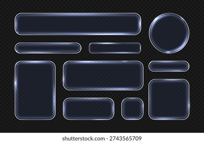 Transparent  neon glass frames collection with glowing effect. Futuristic interface design on transparent background. Vector illustration