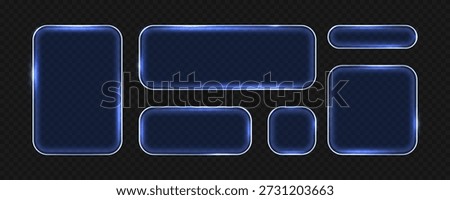 Transparent  neon glass frames collection with glowing effect. Futuristic interface design on transparent background. Vector illustration