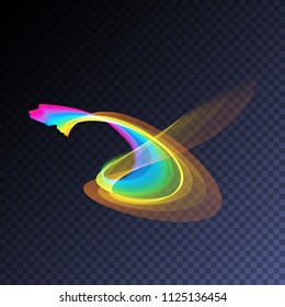 Transparent neon light effect. Holographic shape. Vector glowing magic rainbow transparent element for your design. Beautiful flame, flare, explosion.