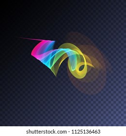 Transparent neon light effect. Holographic shape. Vector glowing magic rainbow transparent element for your design. Beautiful flame, flare, explosion.