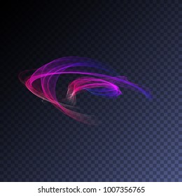 Transparent neon light effect. Vector glowing magic rainbow smoke element for your design. Beautiful flame, flare, explosion.