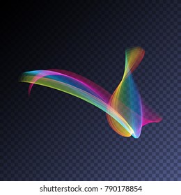 Transparent neon light effect. Vector glowing magic rainbow smoke element for your design. Beautiful flame, flare, explosion.