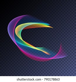 Transparent neon light effect. Vector glowing magic rainbow smoke element for your design. Beautiful flame, flare, explosion.