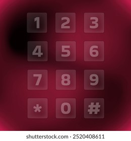 Transparent numeric keypad on a red background. Glass Numpad for phone.