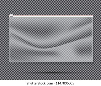 Transparent Nylon or Polyethylene Bag with Lock or Zip. Vector Illustration.