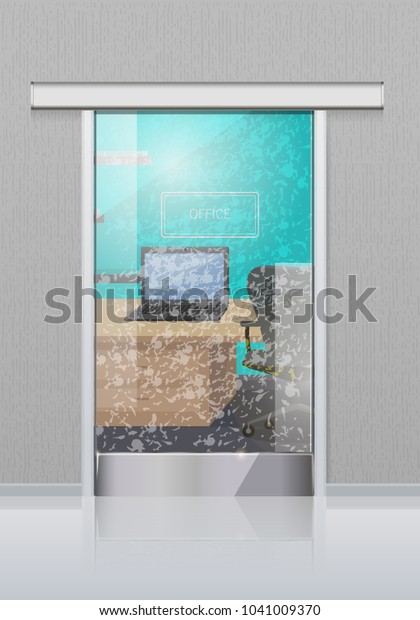 Transparent Office Glass Door Grey Wall Stock Vector Royalty Free