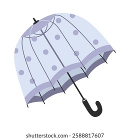 Transparent Open Umbrella with Blue Polka Dots on Automatic Button Against a White Background for Spring Designs