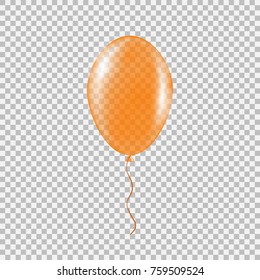 Transparent orange helium balloon. Isolated vector illustration on plaid transparent background. Birthday baloon flying for party, celebrations, buisness and design.