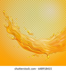 Transparent orange liquid splash. Juice background. Vector illustration. 