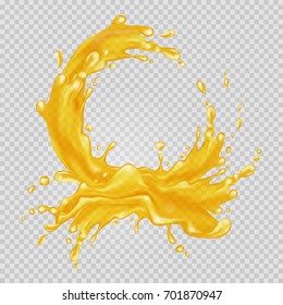 Transparent Orange Liquid Splash. Juice Background. Vector Illustration. 