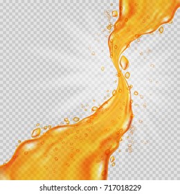 Transparent orange liquid splash. Juice background. Vector illustration.