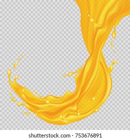 Transparent orange liquid splash. Juice background. Vector illustration. 