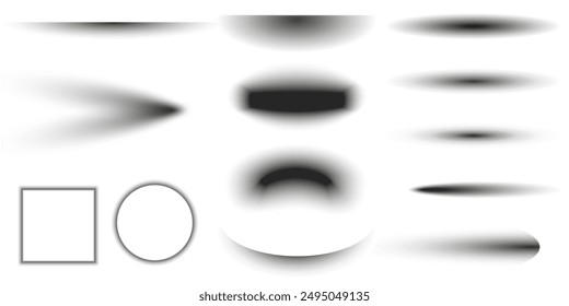 Transparent oval gray shadows with soft edges isolated set. Design effect with different light illumination angles
