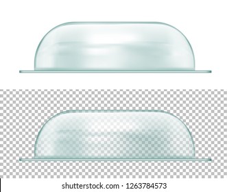 Transparent oval plastic or glass packaging.