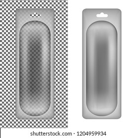 Transparent oval plastic packaging with hang slot.